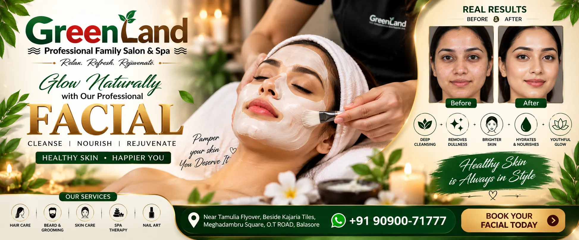 Facial and skincare services at GreenLand Salon & Spa